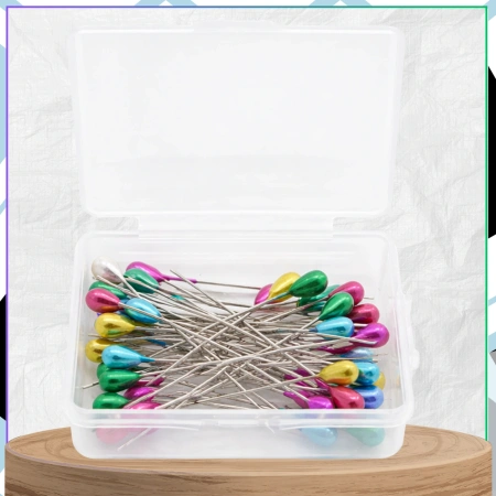 Ace și ace de croitorie cu cap în formă de lacrimă, 55 mm, set de 50, colorate