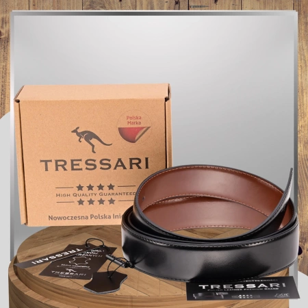 Curea din piele dublă TRESSARI 120 cm negru maro pentru pantaloni