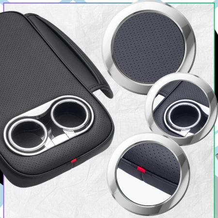 Husa cotiera auto, din piele ecologica, cu suport pentru pahare si buzunar