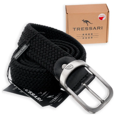TRESSARI curea elastica impletita neagra catarama argintie