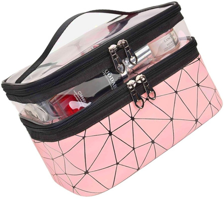 Geanta cosmetica suspendata, roz, impermeabila, mare, transparenta