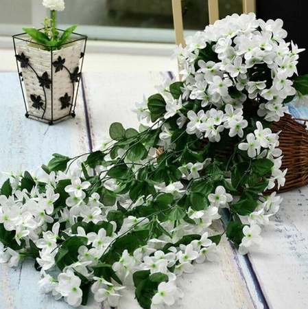 Hanging alb artificiale iederă alpinism flori decorative 1pc pentru balcon