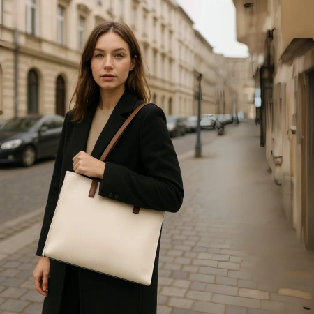 BAD&BAGS geanta de dama din piele clasic crem lacuita shopper