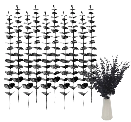 Ramuri artificiale de frunze de eucalipt set de 10pcs negru decorative