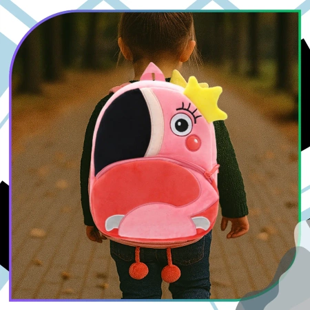 Ghiozdan de pluș pentru copii, pentru preșcolari, cu fermoar, FLAMING