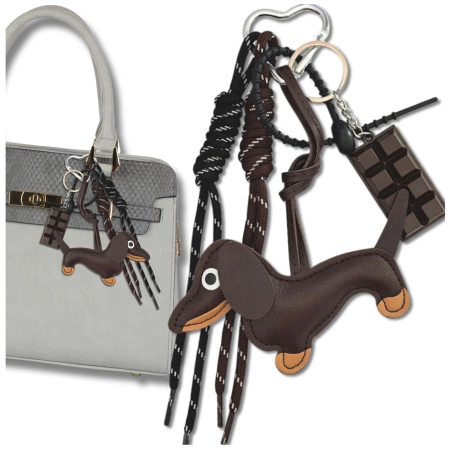 Breloc pentru o pungă de chei, breloc, pandantiv, tabletă de ciocolată, teckel, maro