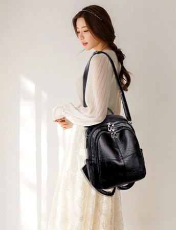 Rucsac elegant din piele A4, spatios, negru