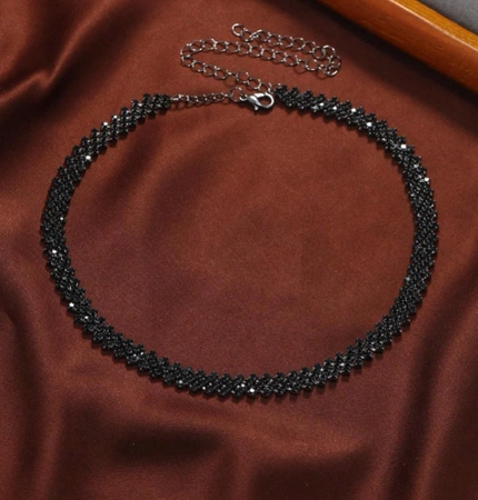 Colier cu zirconiu cubic, choker dama, guler, cristale negre