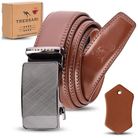 Curea bărbătească din piele maro TRESSARI pentru pantaloni 120 cm automată