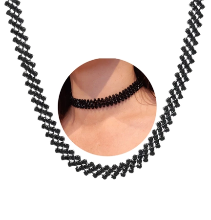 Colier cu zirconiu cubic, choker dama, guler, cristale negre