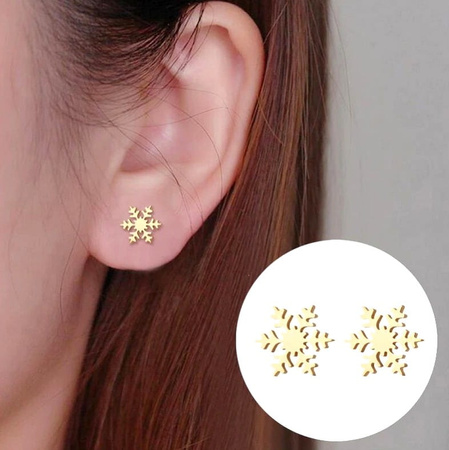 Cercei mici din aur, oțel chirurgical, fulg de nea