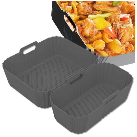 Inserție reutilizabilă din silicon pentru friteuză cu aer, 2 bucăți, tavă de copt gri