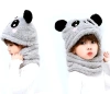 Pălărie din lână 2 în 1, glugă caldă cu urechi de panda pentru copii