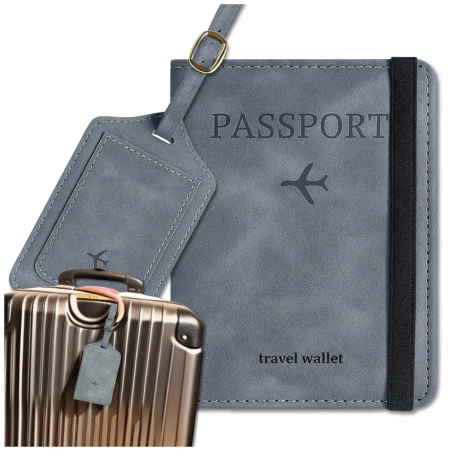 Set de călătorie gri Husă pentru pașaport și portofel de călătorie