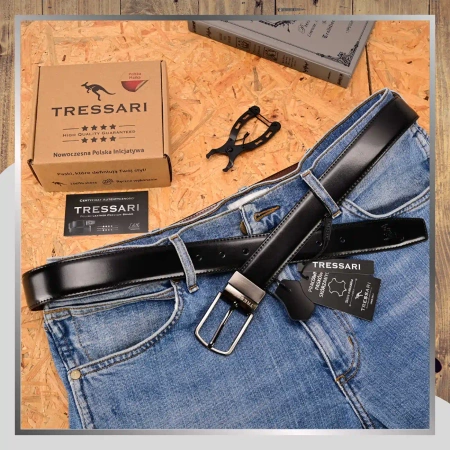 Curea din piele dublă TRESSARI, negru, maro, 120 cm, pentru pantaloni