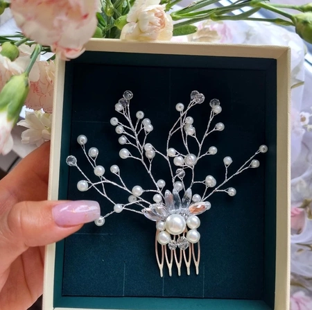 Decor nunta pieptene flori de cristal bogat pentru par