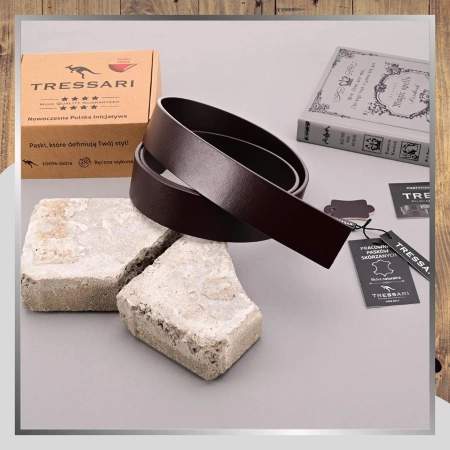 Curea din piele maro TRESSARI 120cm pentru pantaloni fără cataramă, piele naturală