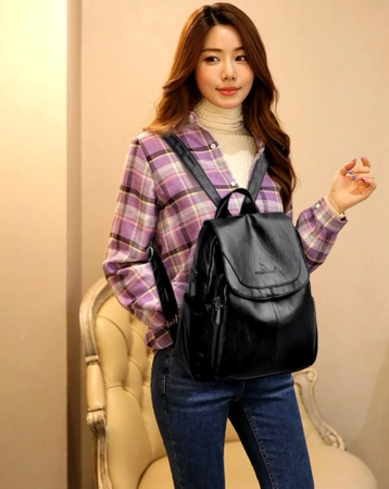 Rucsac elegant din piele de dama, mare, retro, negru