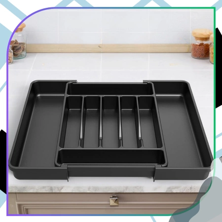 Organizator sertar tacâmuri, negru, inserție extensibilă