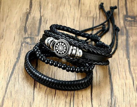 Set brățări punk black rock din piele