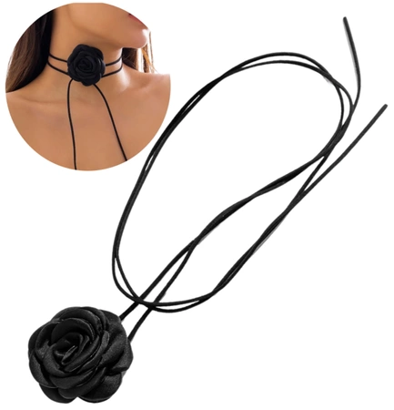 Colier choker dama cu floare innodata, floare neagra