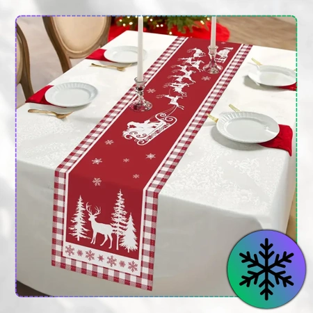 Fata de masa rosie cu un rand de masa pentru masa de Craciun