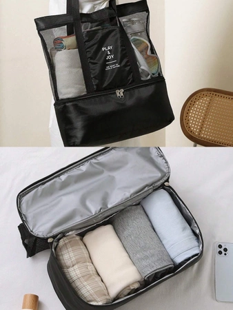 LUNCH BOX plajă geantă de umăr termică dublu negru