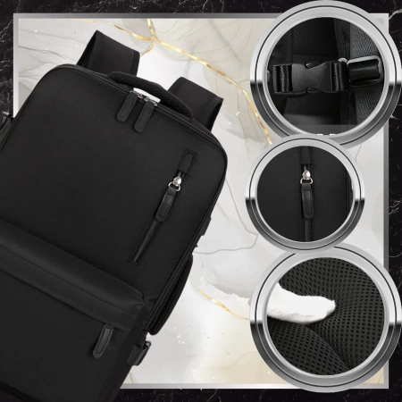 Rucsac negru pentru bagaj de mână de călătorie cu avionul USB BAD&BAGS rezistent la apă