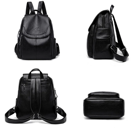 Rucsac elegant din piele de dama, mare, retro, negru