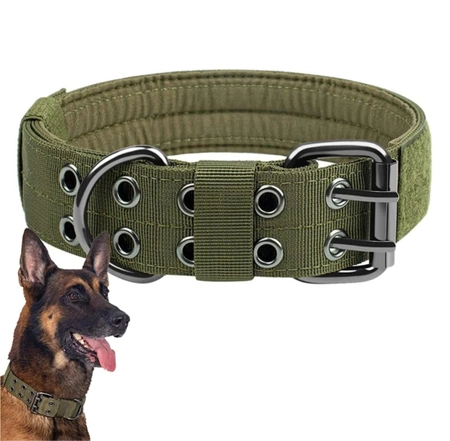 Tactic guler de câine verde reglabil dublu rând XL guler de câine