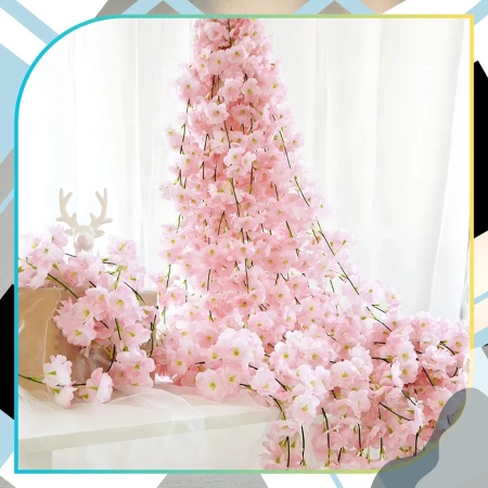 Viță de vie artificială cu flori de cireș pentru ghirlande 2buc decorative roz