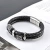 Brățară neagră pentru bărbați din piele împletită nordică