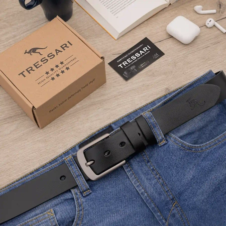 Curea barbati TRESSARI 125 cm 100% piele naturala, piele neagra pentru pantaloni