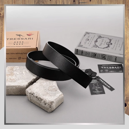 Curea din piele TRESSARI 120cm neagră pentru pantaloni fără cataramă, piele naturală