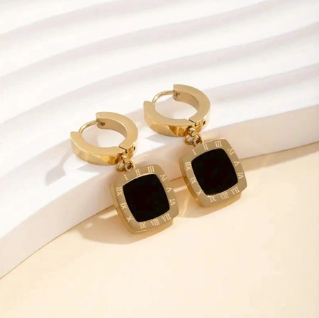 Cercei ceas din aur, otel chirurgical, patrate elegante