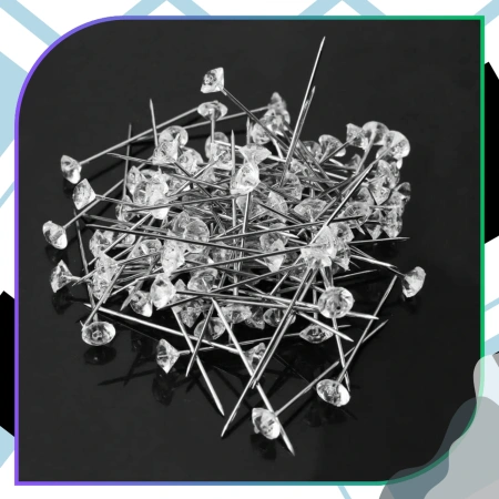 Ace de croitorie, ace decorative cu cap diamantat, 52mm, set de 100 bucăți