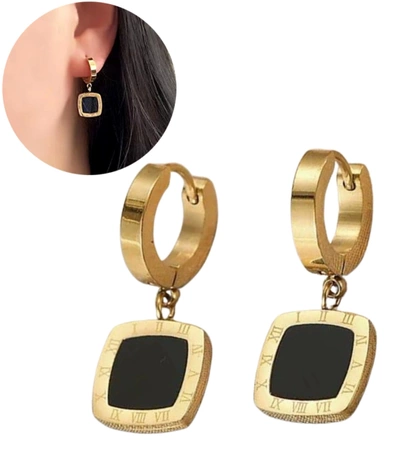 Cercei ceas din aur, otel chirurgical, patrate elegante
