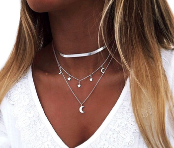 Colier choker de argint celebritate boho moon stars