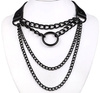 Colier choker din piele neagra cu lanturi