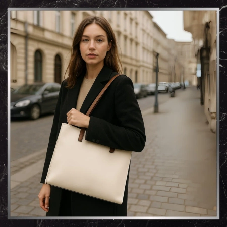 BAD&BAGS geanta de dama din piele clasic crem lacuita shopper