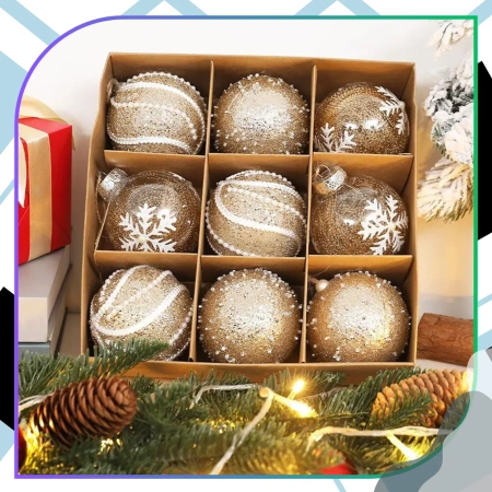 Globuri acrilice aurii, set de 9 globuri de Crăciun, 8 cm