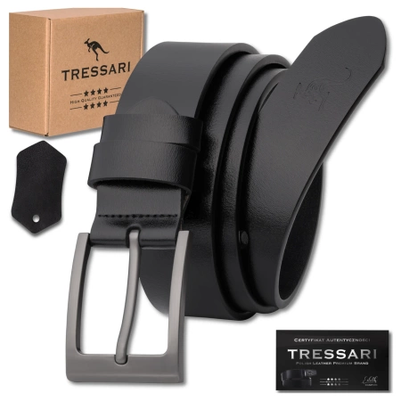Curea barbati din piele, 100% piele naturala, neagra, pentru pantaloni TRESSARI