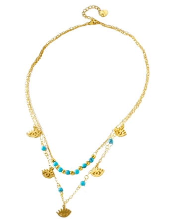 Colier dublu din otel chirurgical din aur cu ochi egipteni