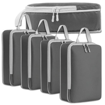 Set de 4 organizatoare pentru valiză de călătorie, gri, cu fermoar