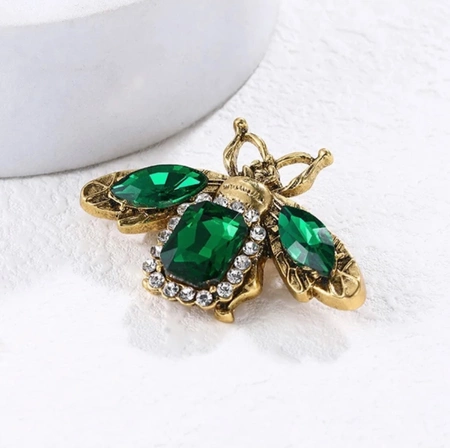 Brosa de insecte cu zirconi, cristale elegante de insecte verzi