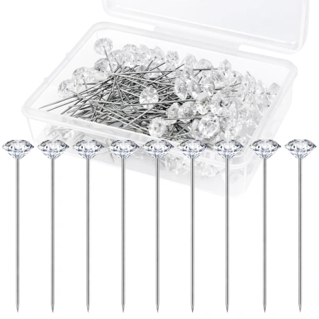 Ace de croitorie, ace decorative cu cap diamantat, 52mm, set de 100 bucăți