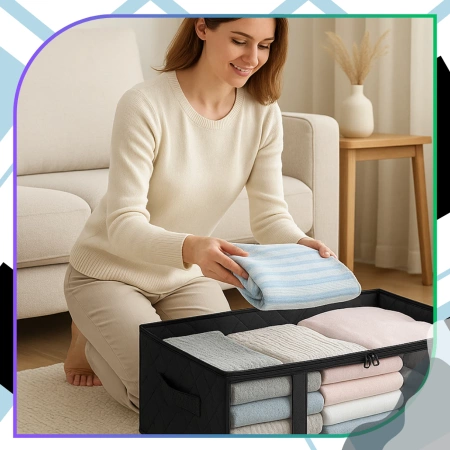 Geantă organizatoare pentru dulap, pentru lenjerie de pat și haine, set de 2, neagră