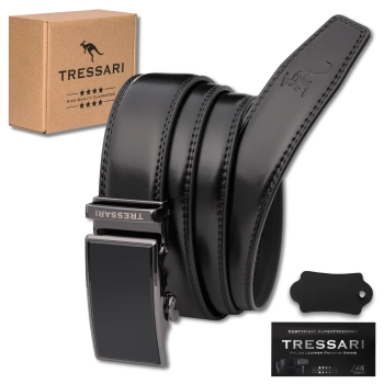 TRESSARI curea pantaloni barbati 115cm catarama automata piele naturala neagra