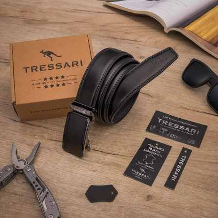 Curea pantaloni barbati 125cm Automatic piele naturala neagra TRESSARI