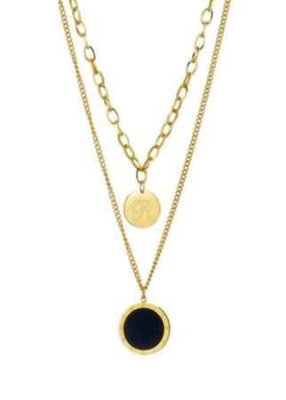 Colier multiplu din oțel chirurgical cu lanț de aur cu ochi negru